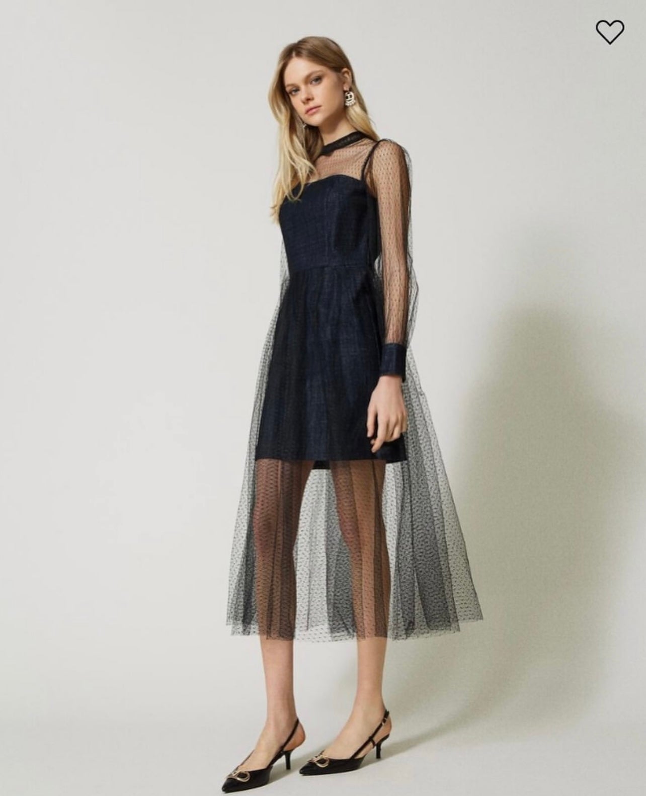 Long tulle and denim dress