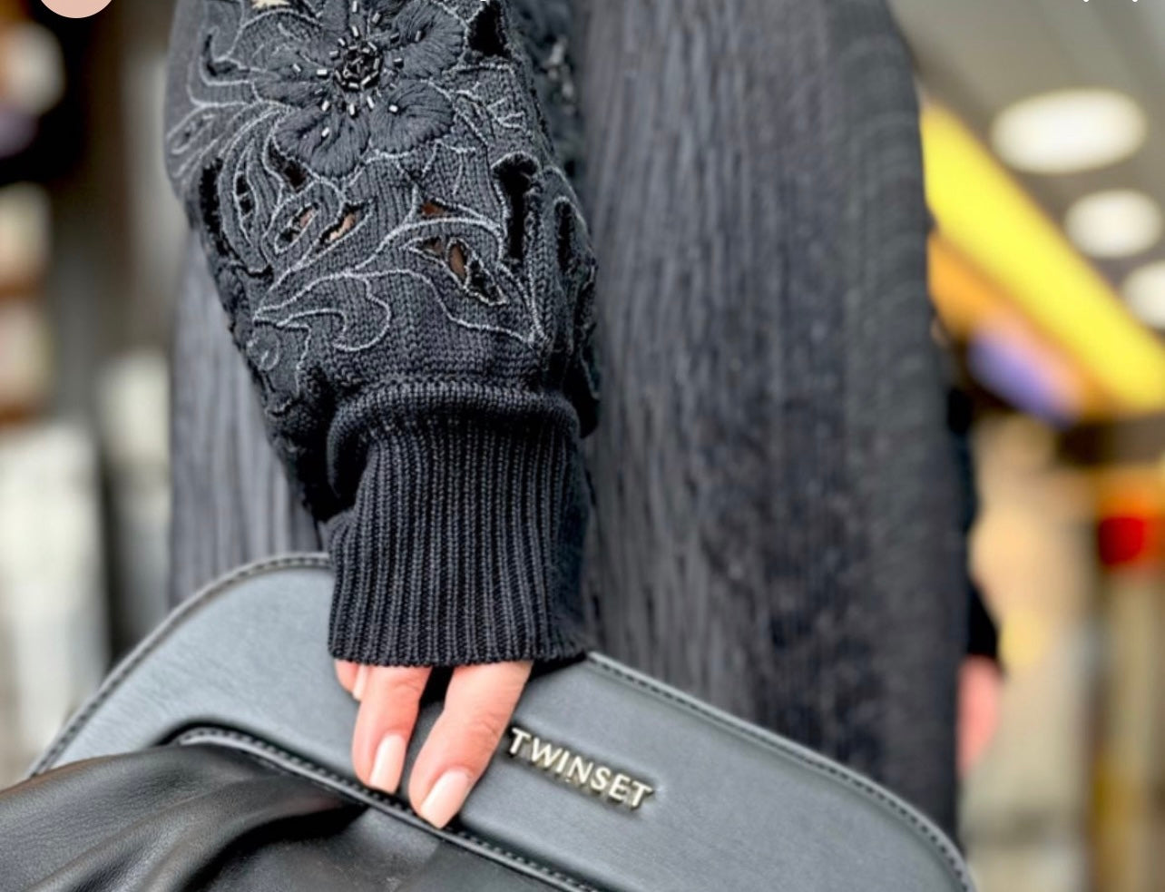 Cardigan with floral bead embroidery