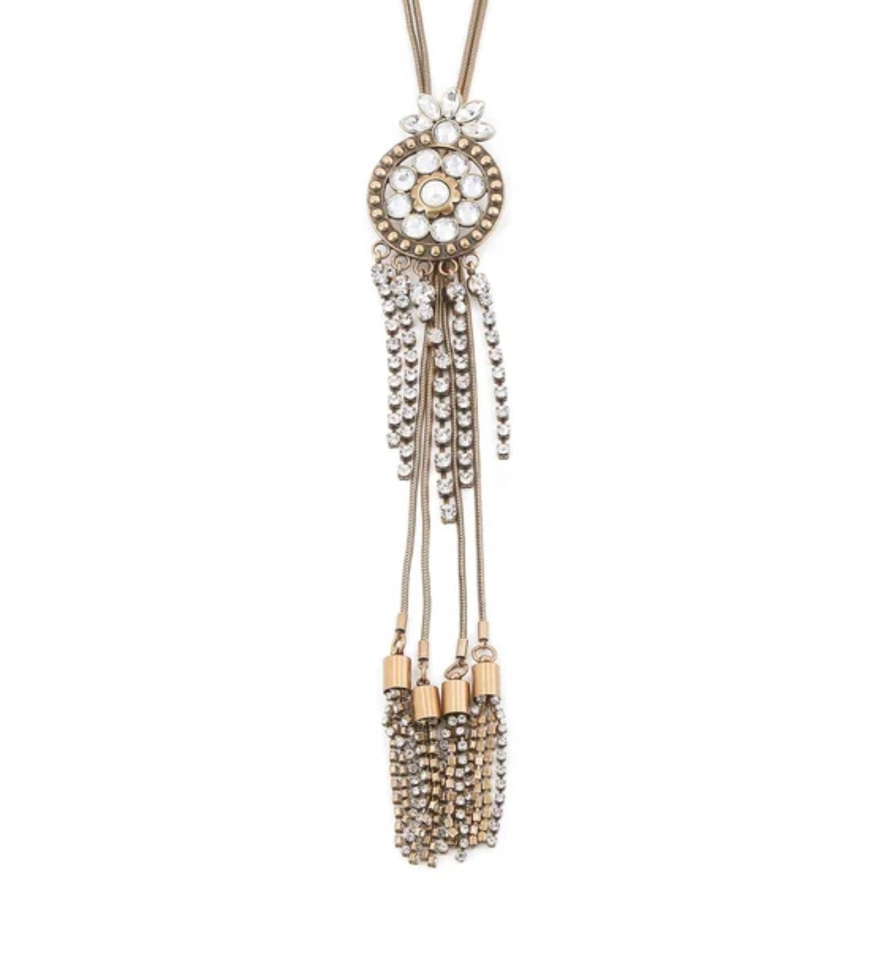 Choker with pendant and rhinestone fringes