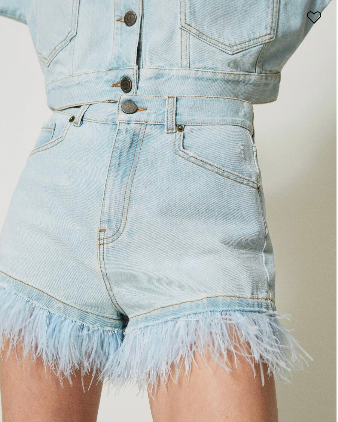 Twin-Set Denim shorts with feathers
