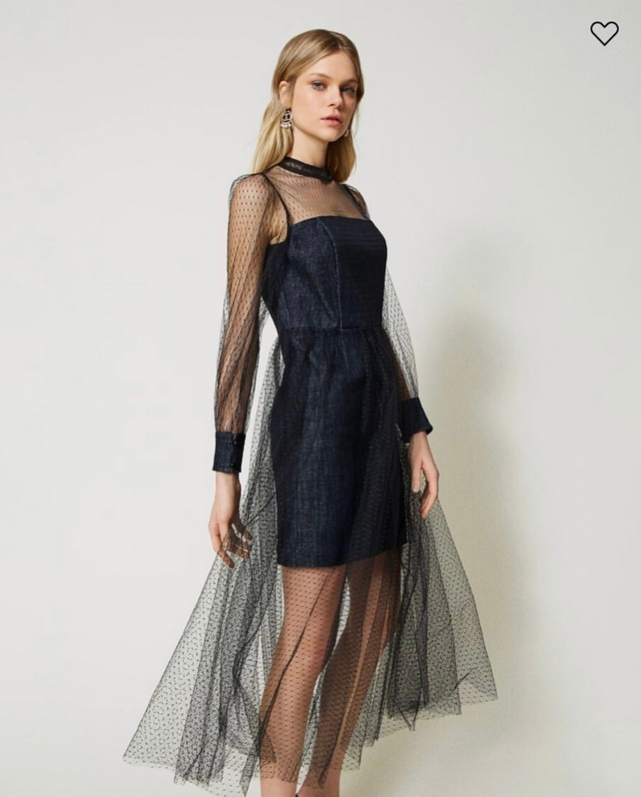 Long tulle and denim dress