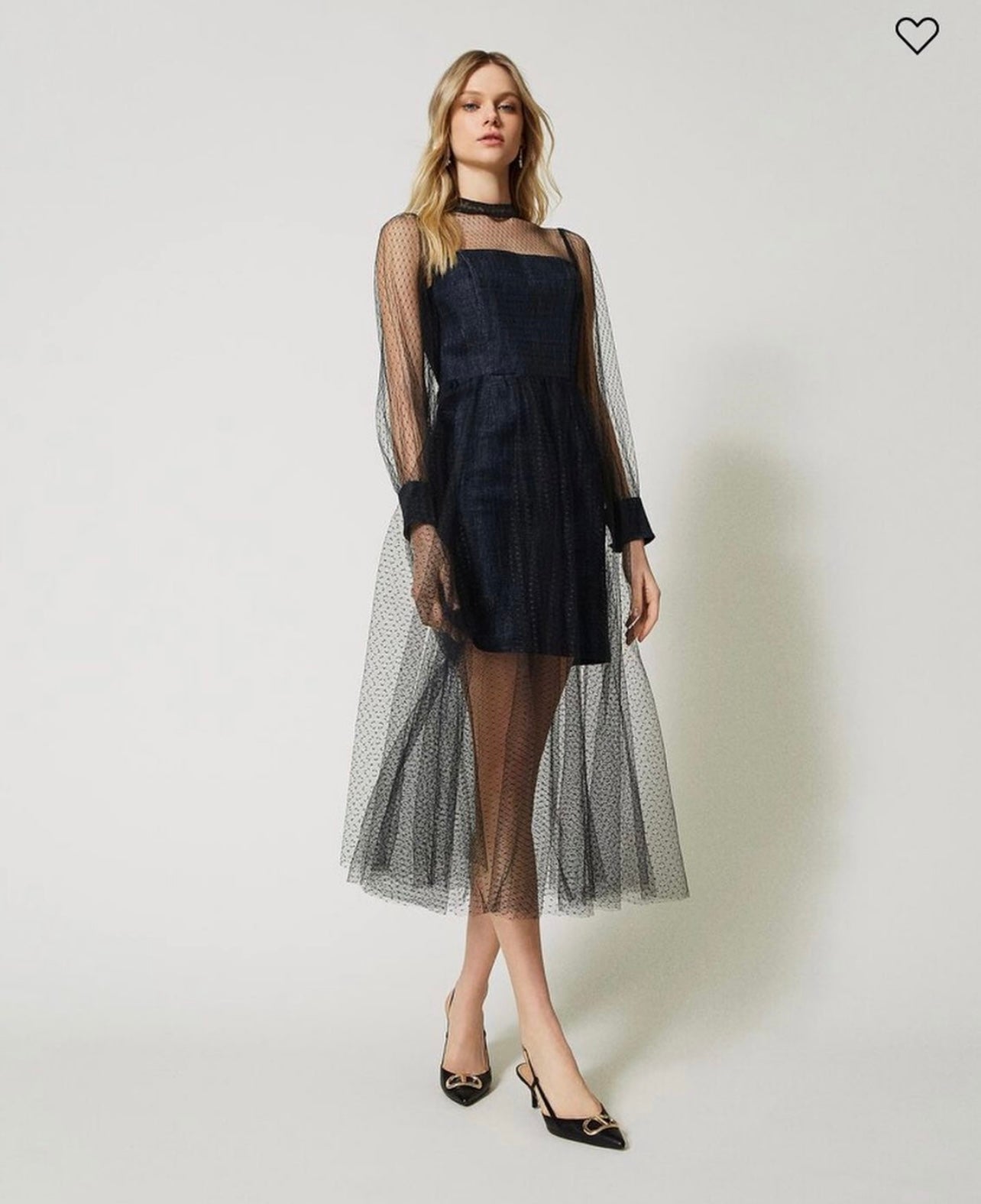 Long tulle and denim dress