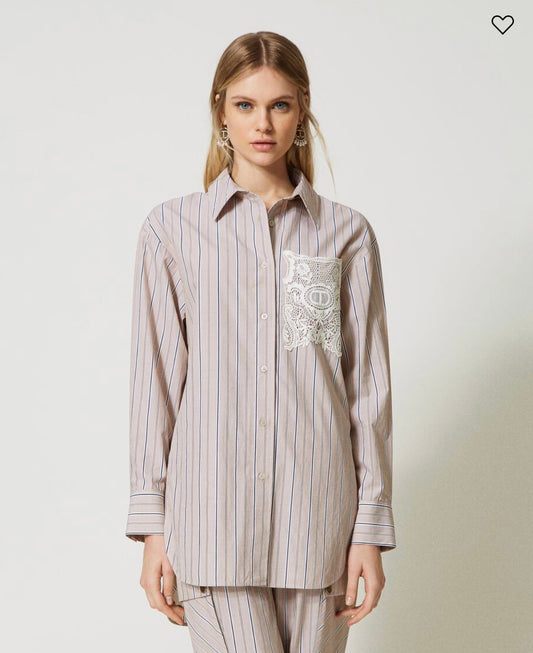 Pinstripe lace-pocket shirt