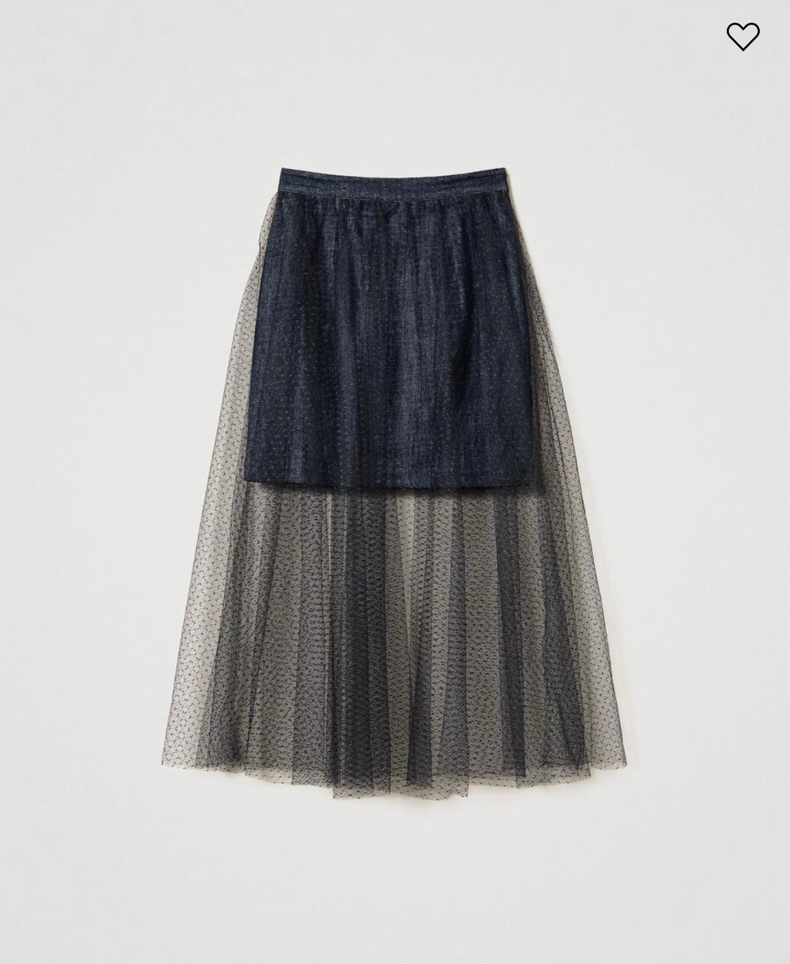 Long tulle and denim skirt