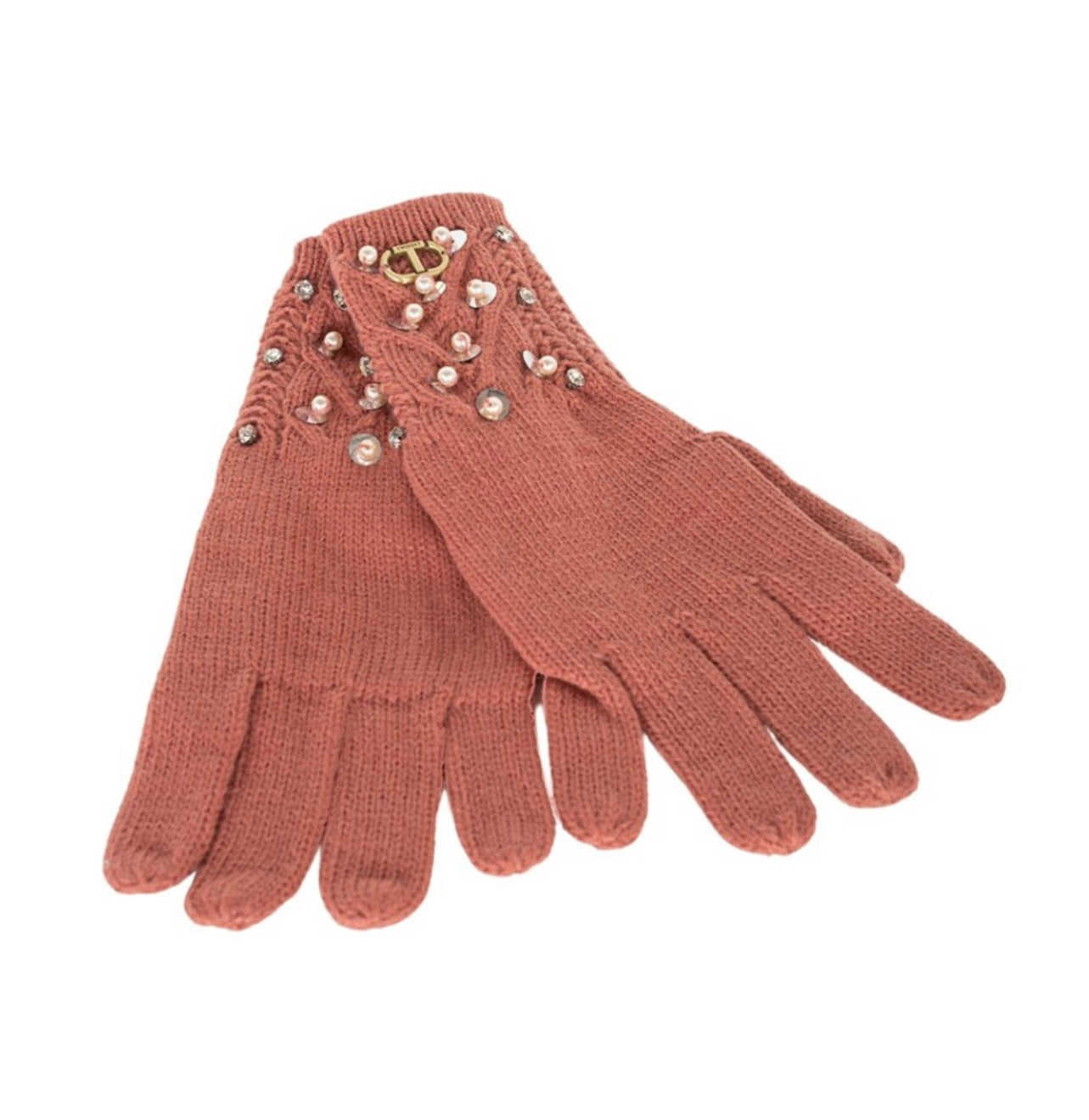 Cable knit gloves with embroidery