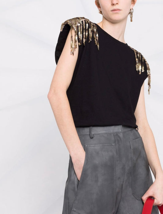 sequin-embellished sleeveless T-shirt