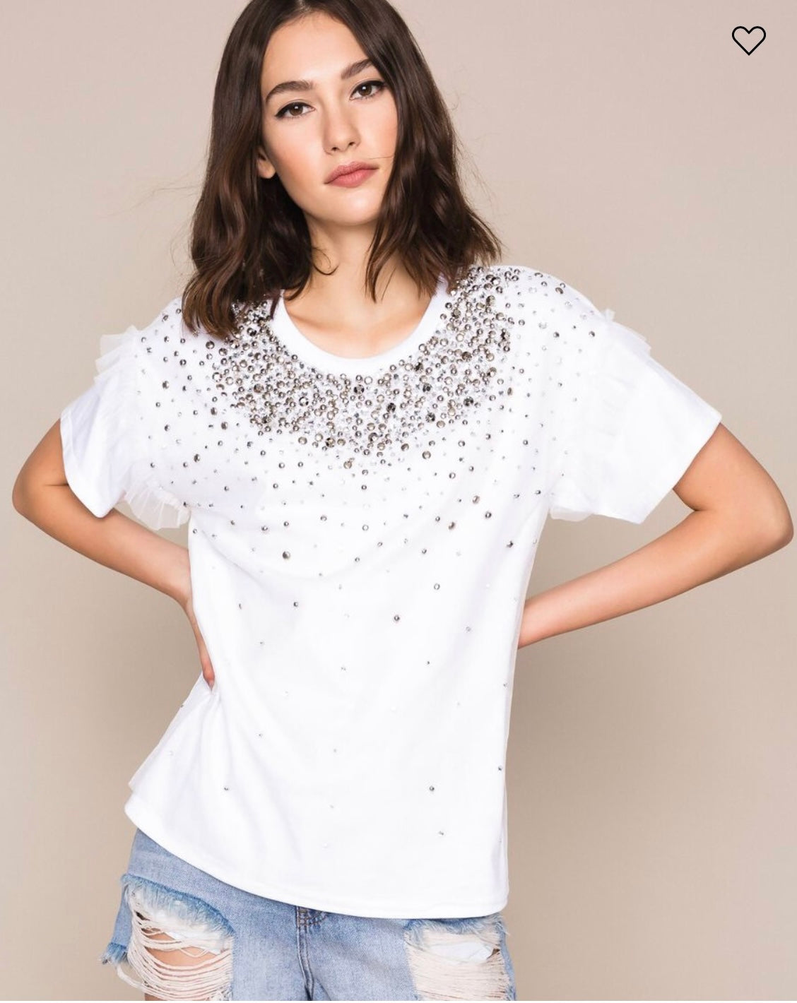 T-shirt with embroidered tulle