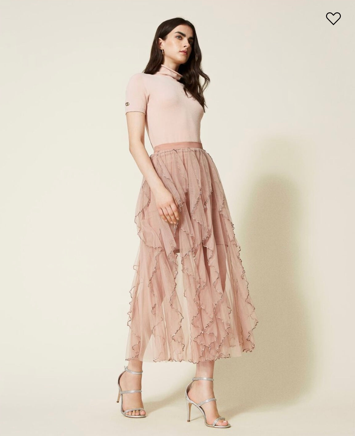 Long tulle skirt with ruffles