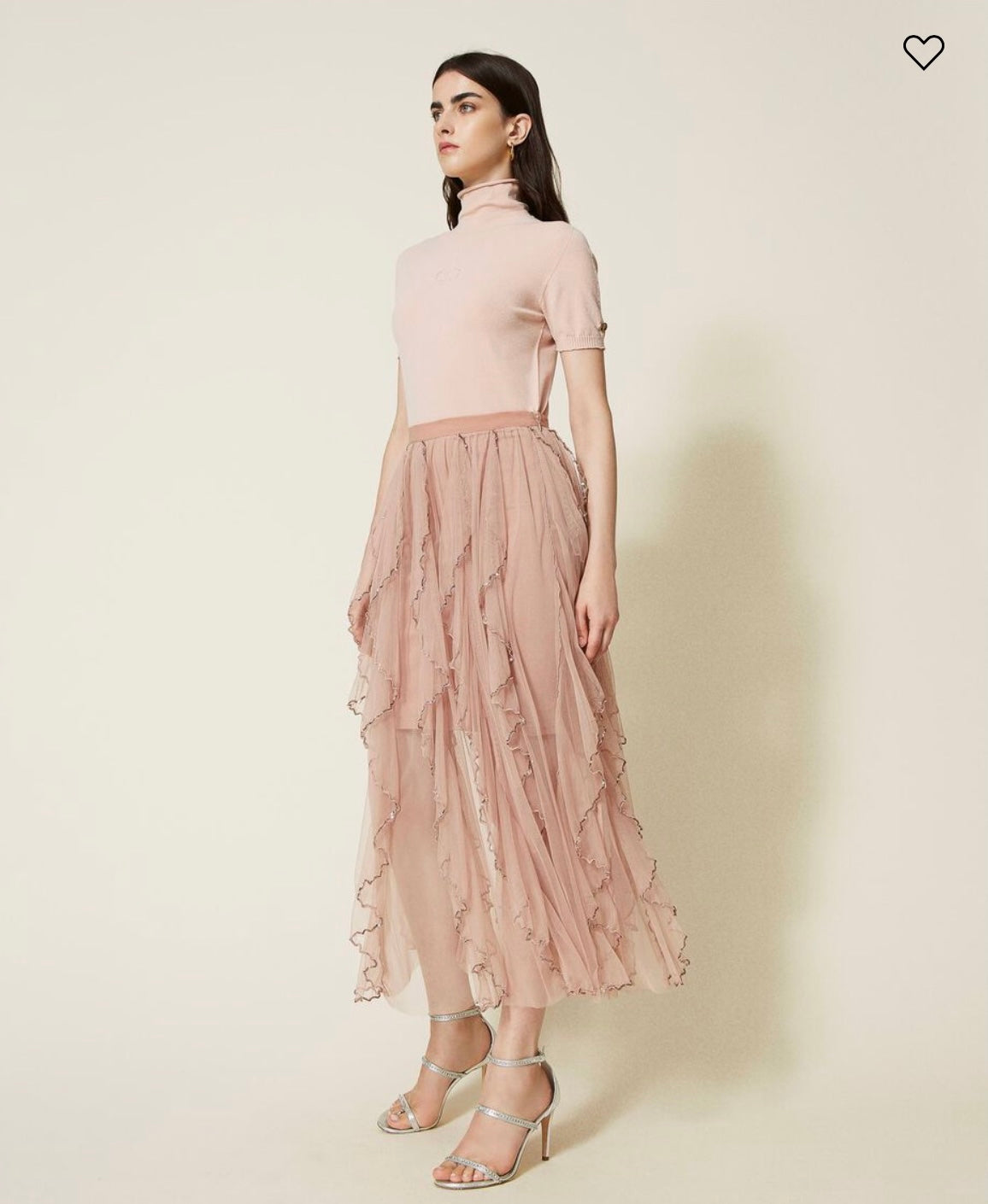 Long tulle skirt with ruffles
