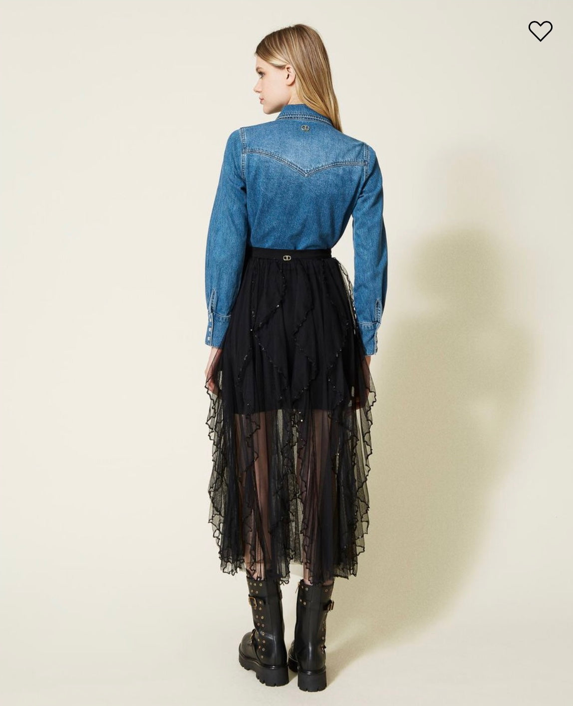 Long tulle skirt with ruffles