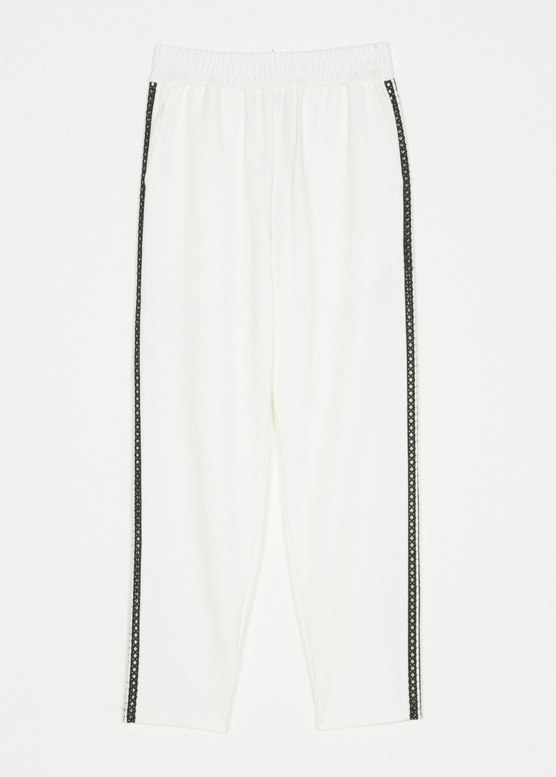 White trousers with black stripes