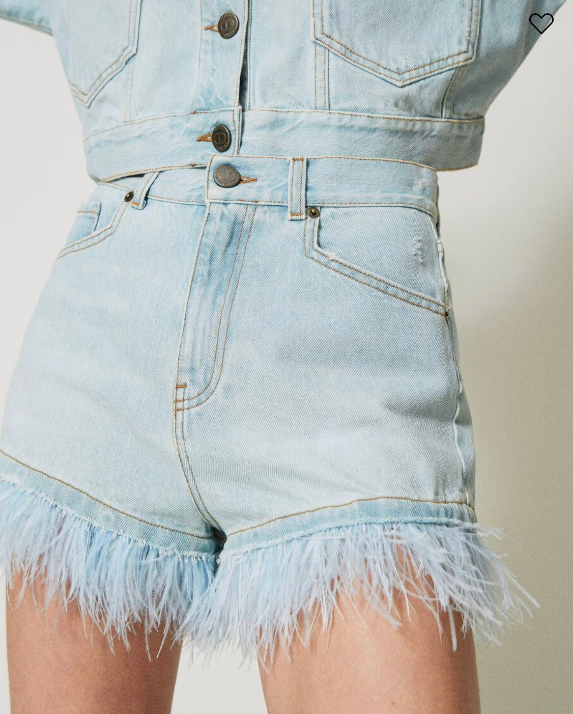 Twin-Set Denim shorts with feathers