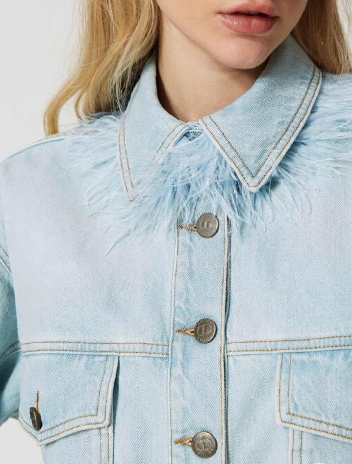 Twin-Set Denim jacket with feathers