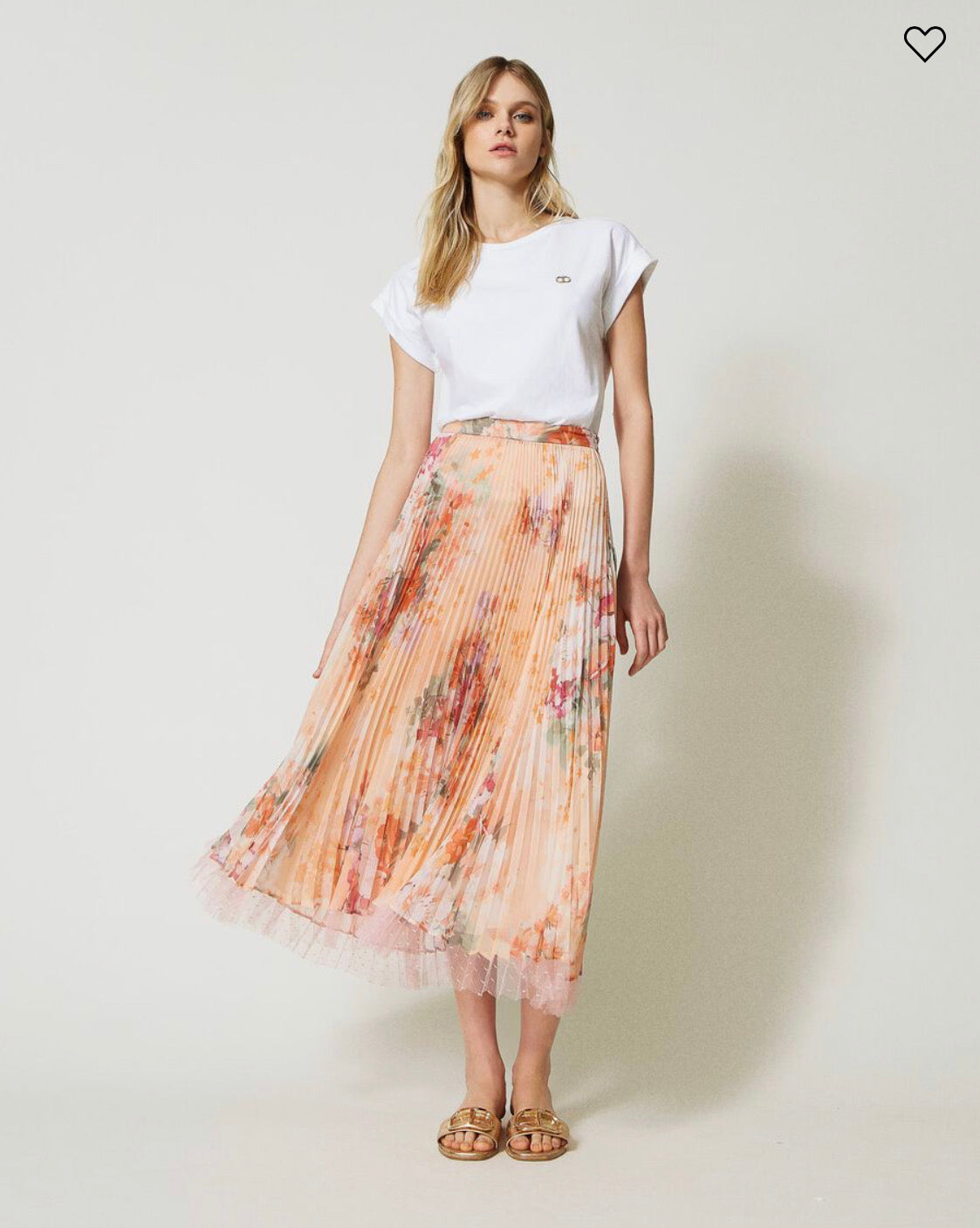 Floral-print pleated midi skirt
