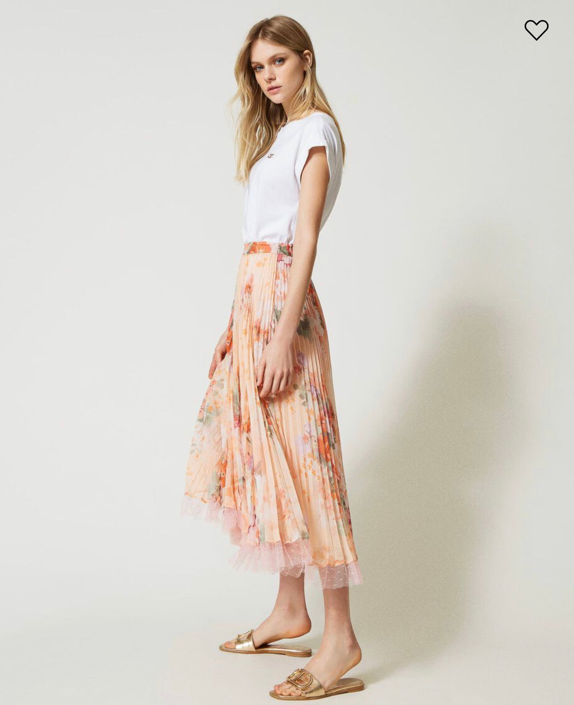 Floral-print pleated midi skirt