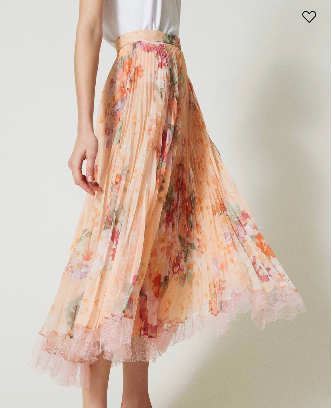 Floral-print pleated midi skirt