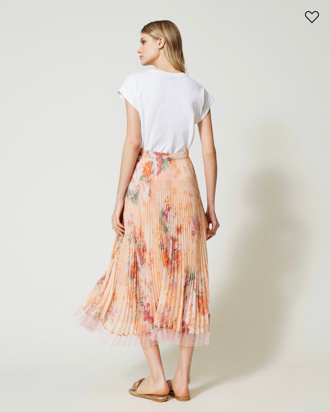 Floral-print pleated midi skirt