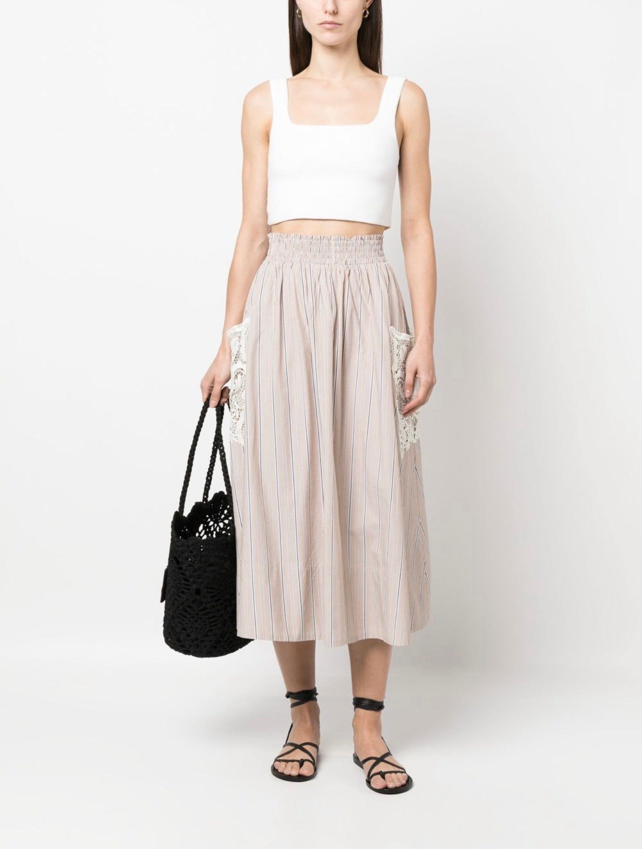 Lace-pocket midi skirt