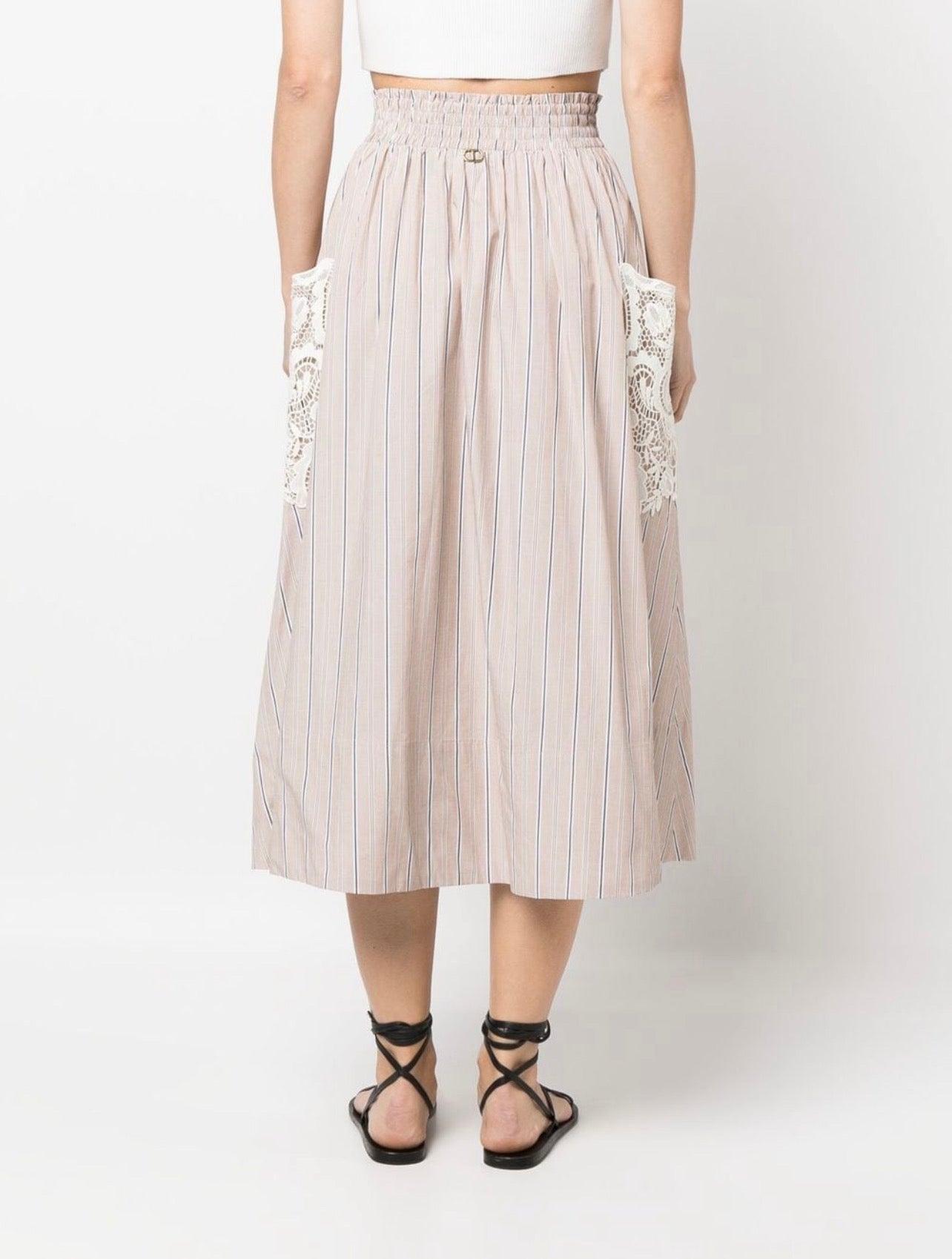 Lace-pocket midi skirt