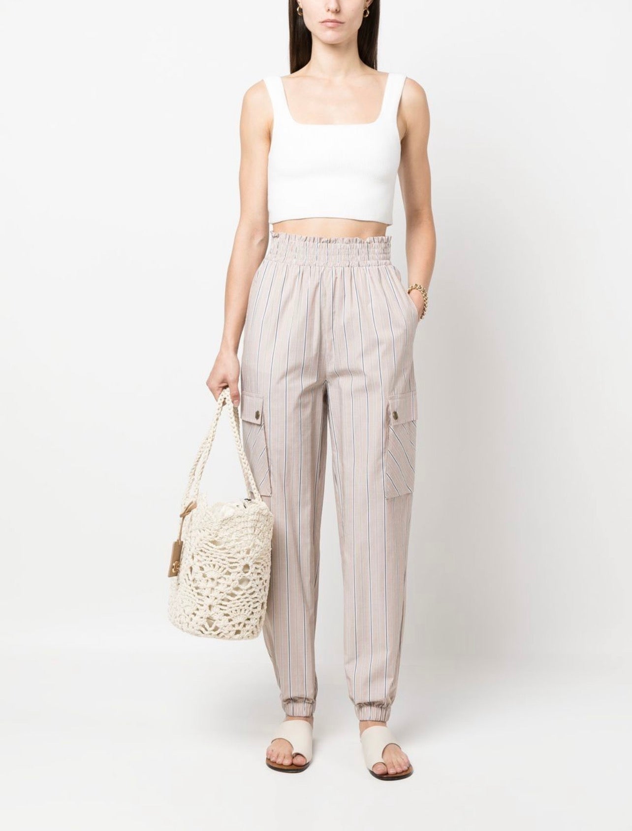 pinstripe tapered cargo trousers