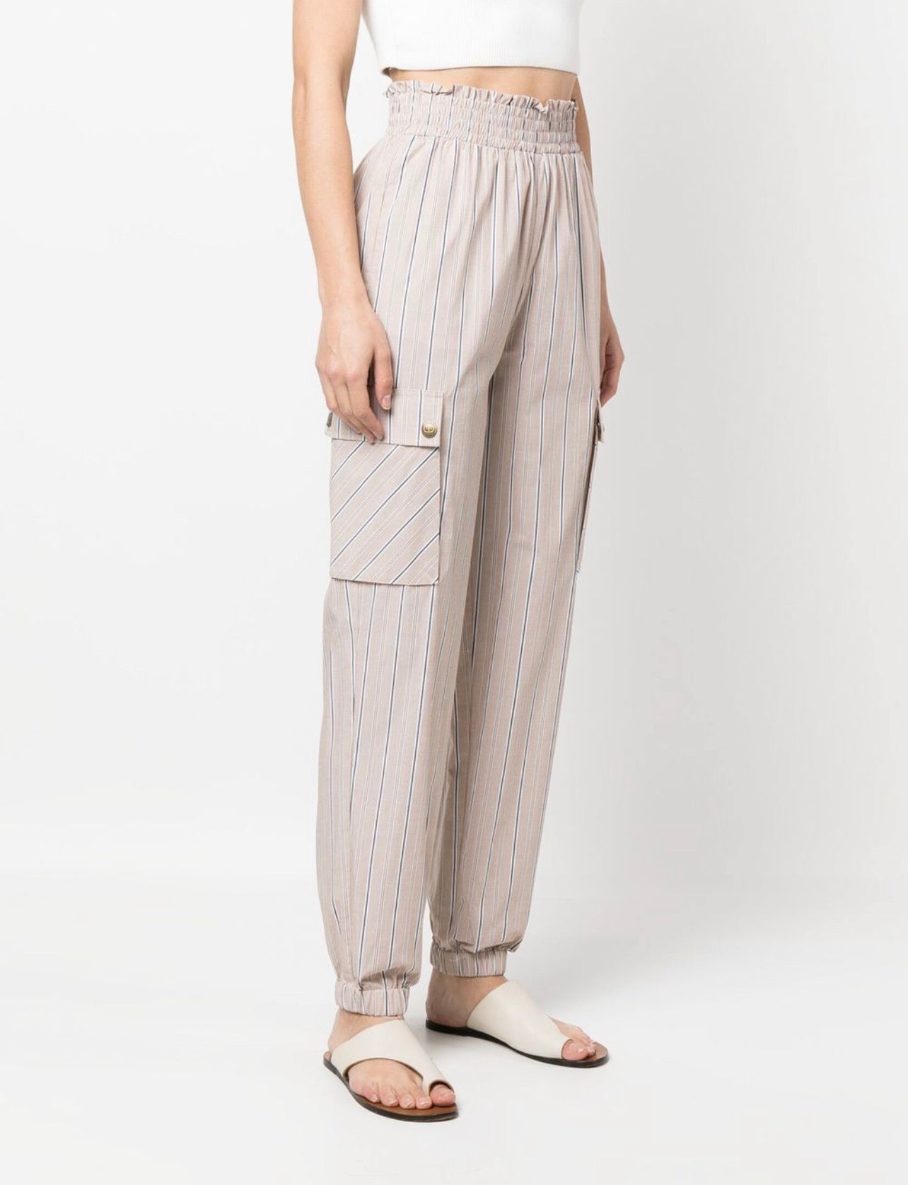 pinstripe tapered cargo trousers