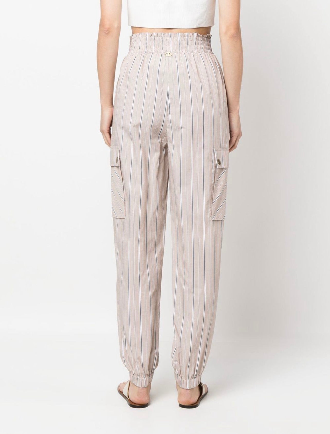 pinstripe tapered cargo trousers