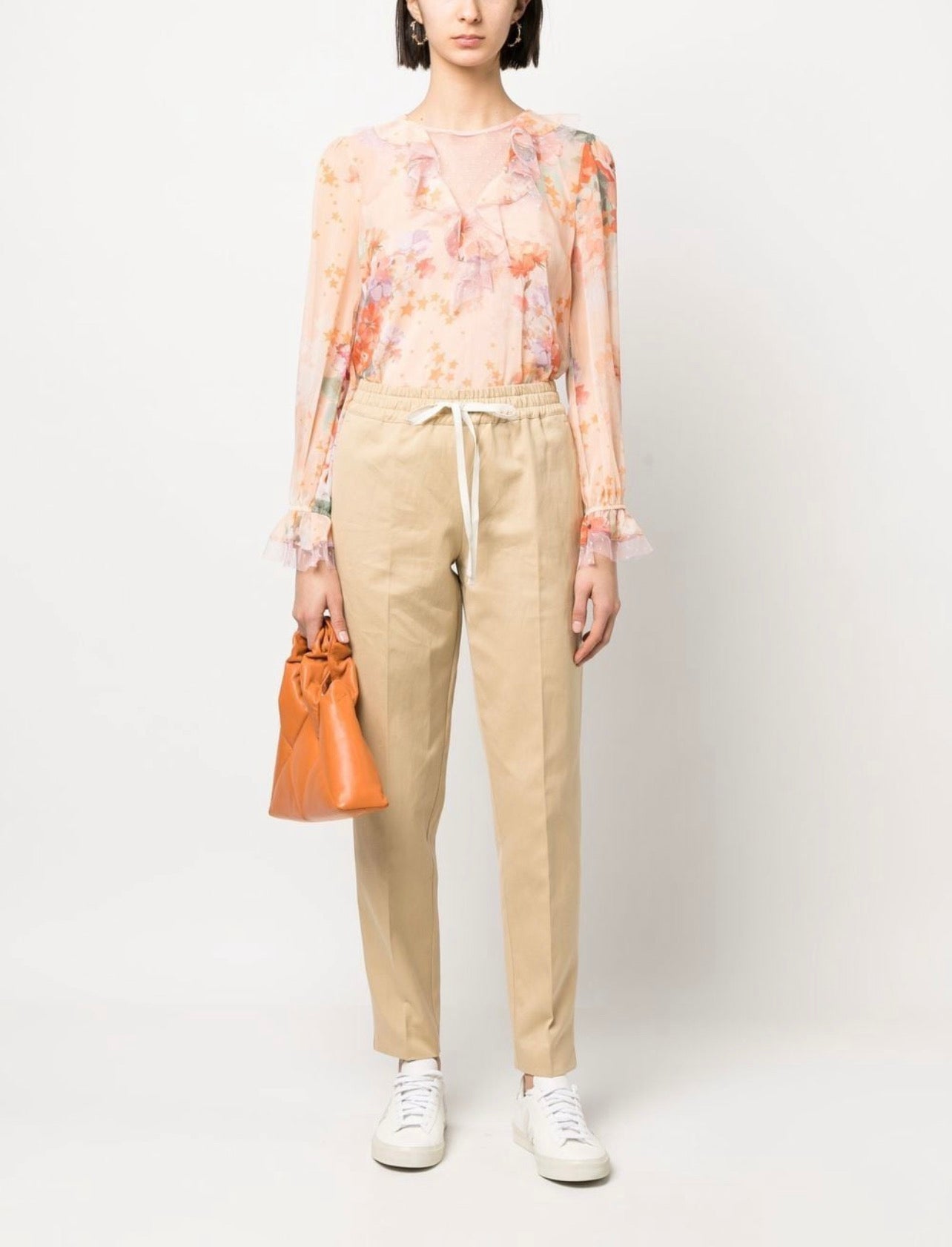 Ruffled floral and star-print blouse