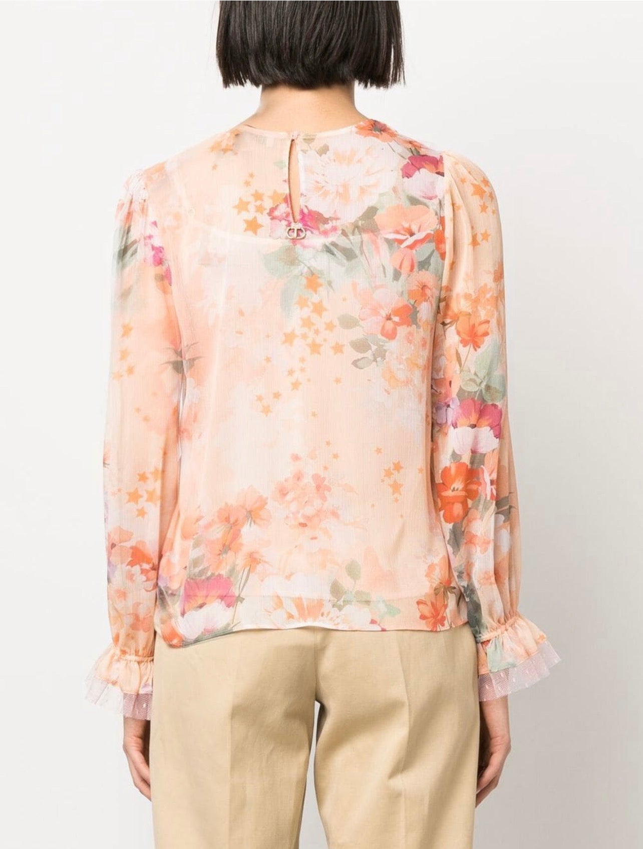 Ruffled floral and star-print blouse
