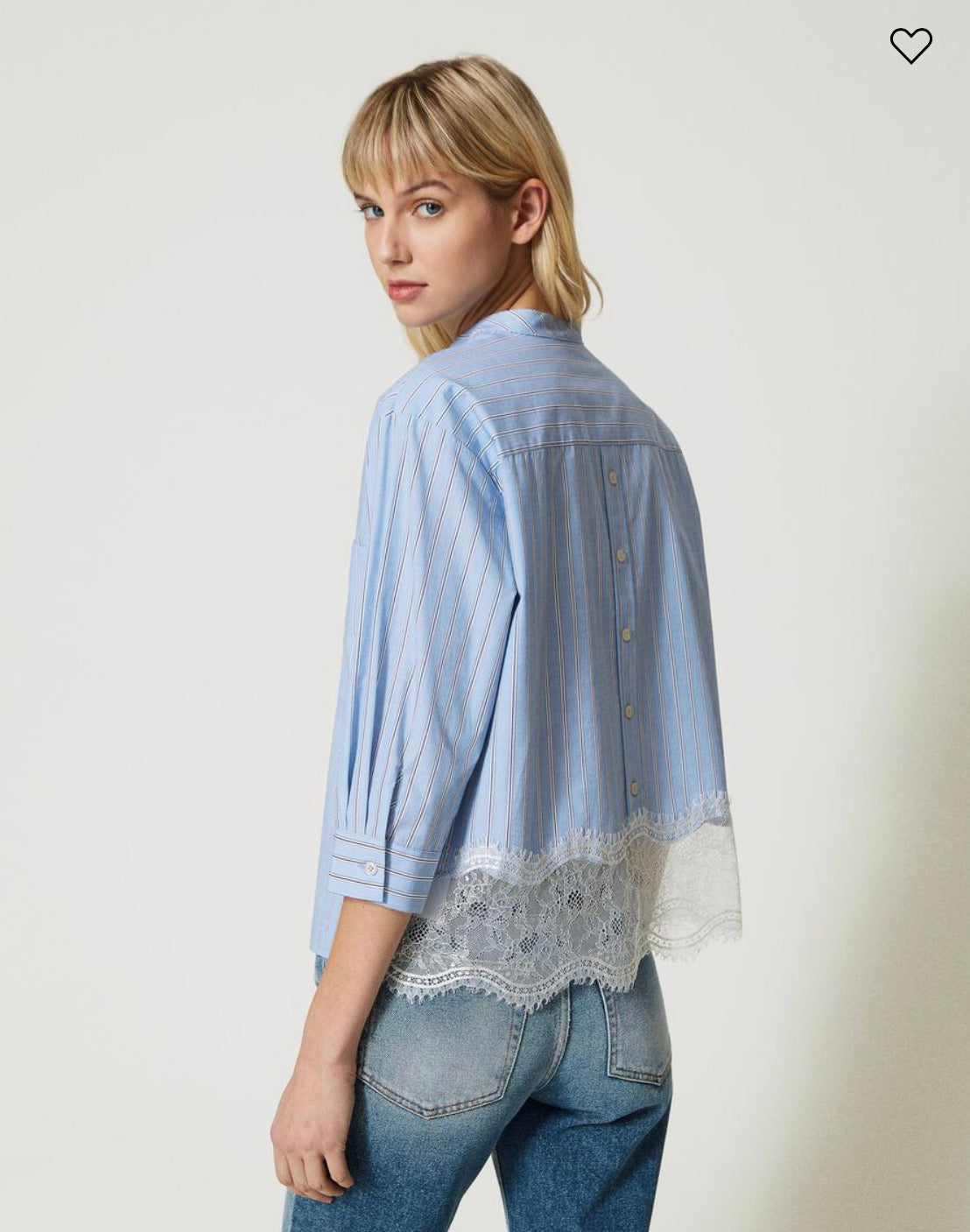 Striped poplin shirt with lace