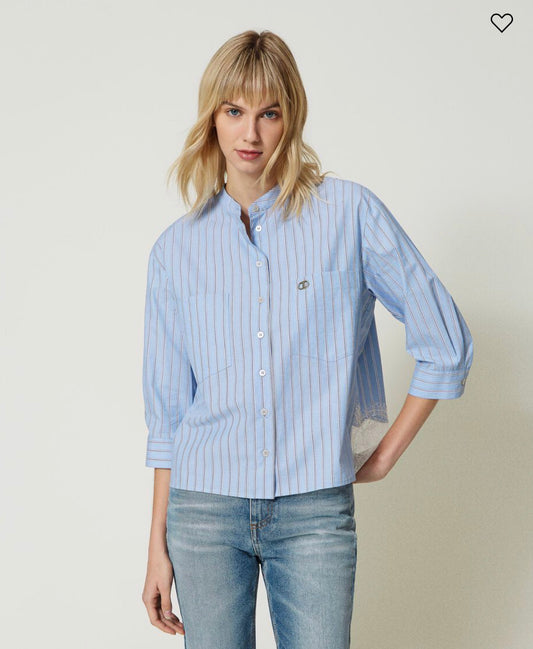 Striped poplin shirt with lace