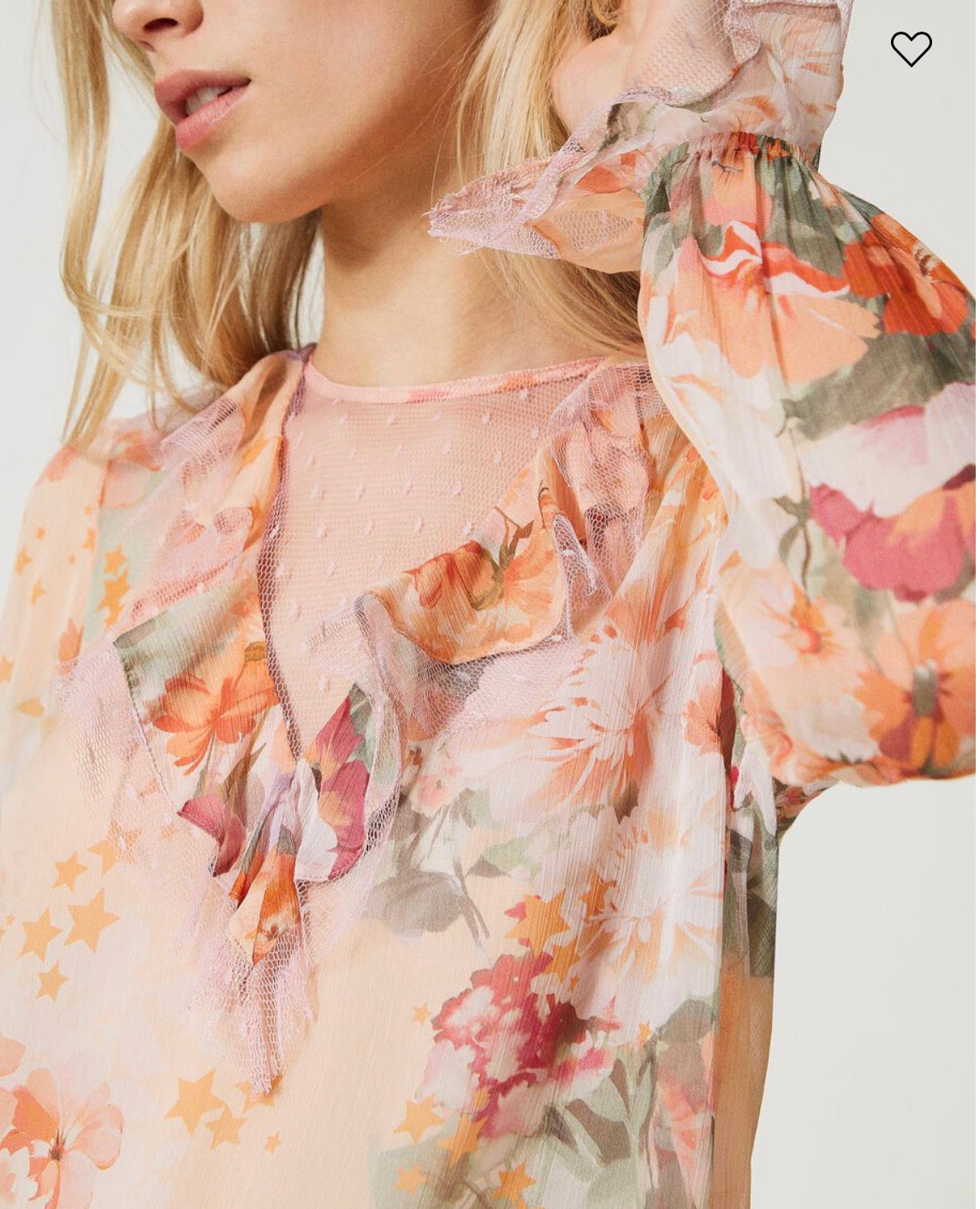 Ruffled floral and star-print blouse