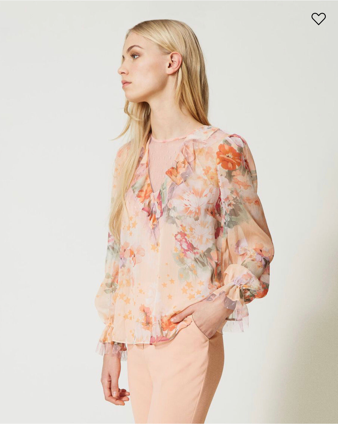 Ruffled floral and star-print blouse