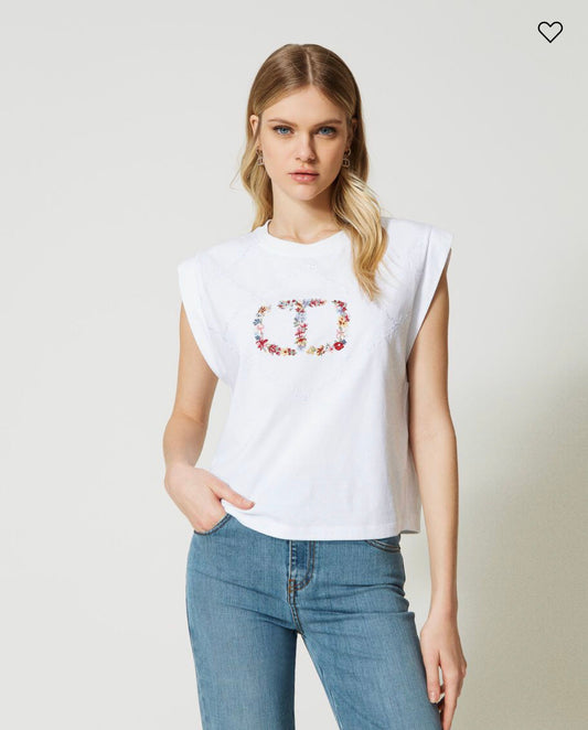 T-shirt with floral Oval T logo