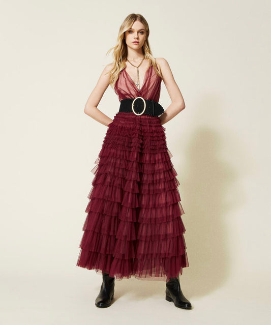 Long pleated tulle dress