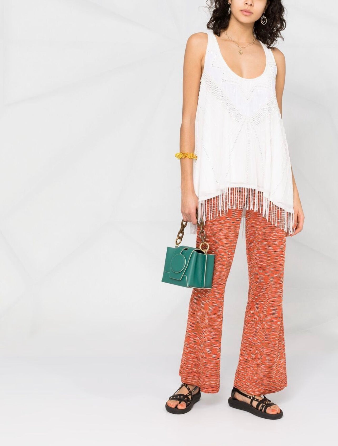 Georgette tunic with embroideries and fringes