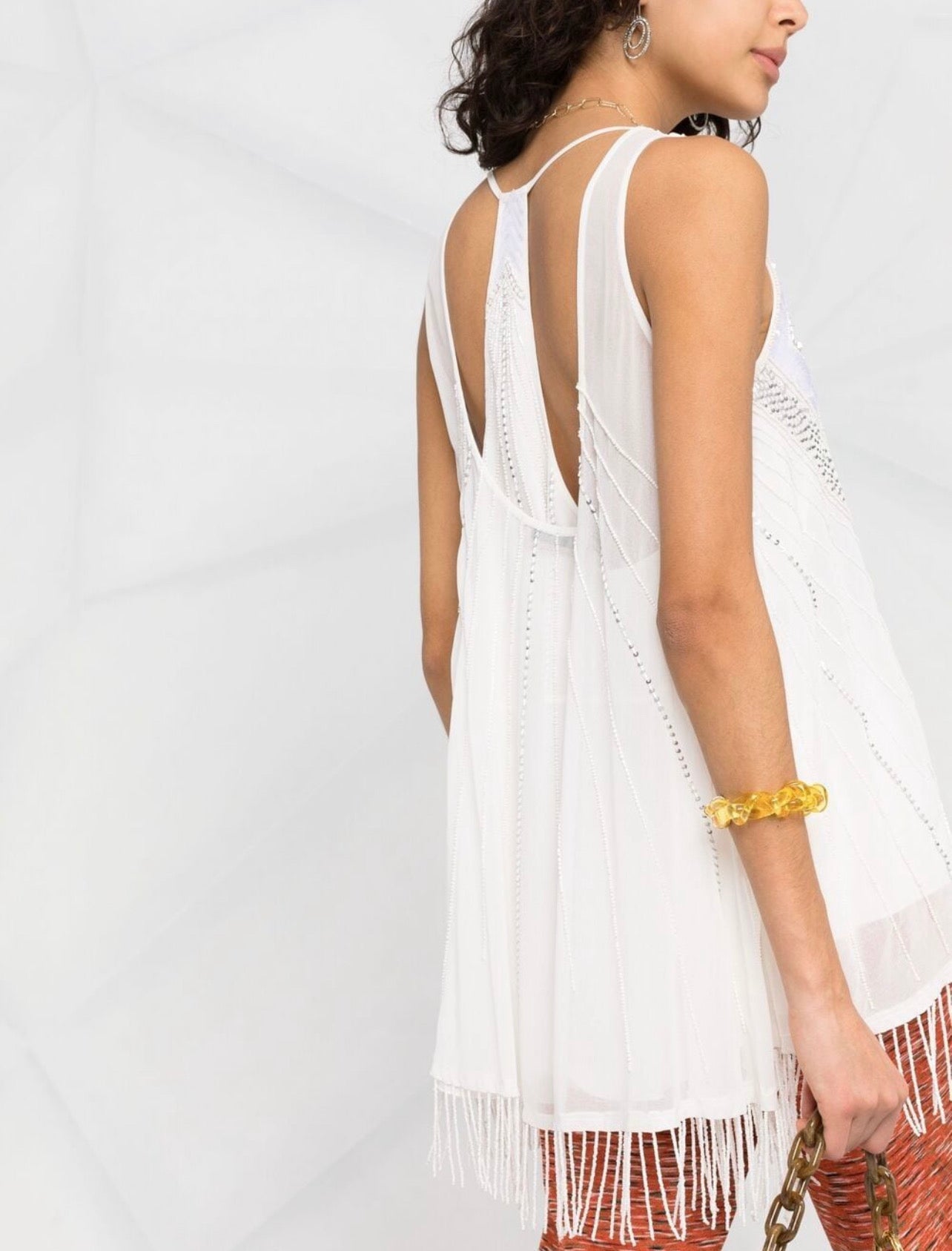 Georgette tunic with embroideries and fringes