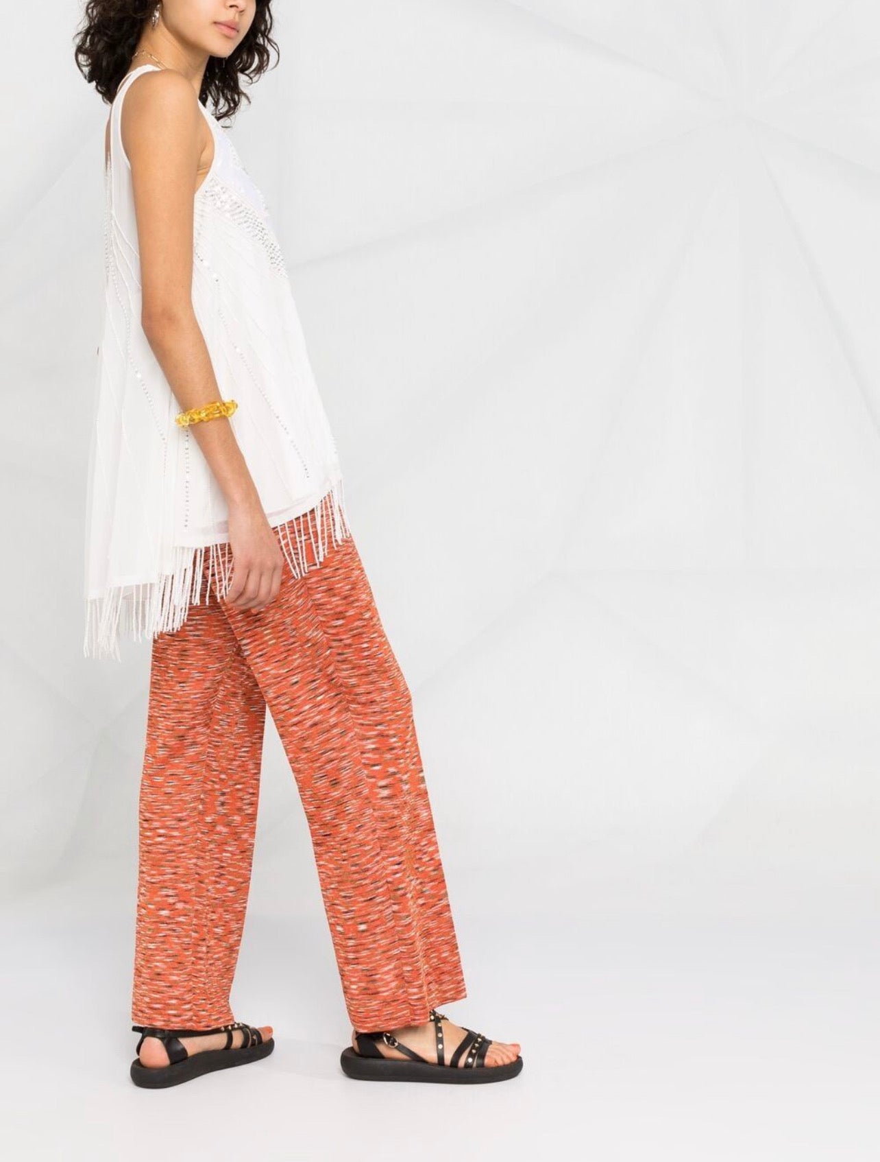 Georgette tunic with embroideries and fringes