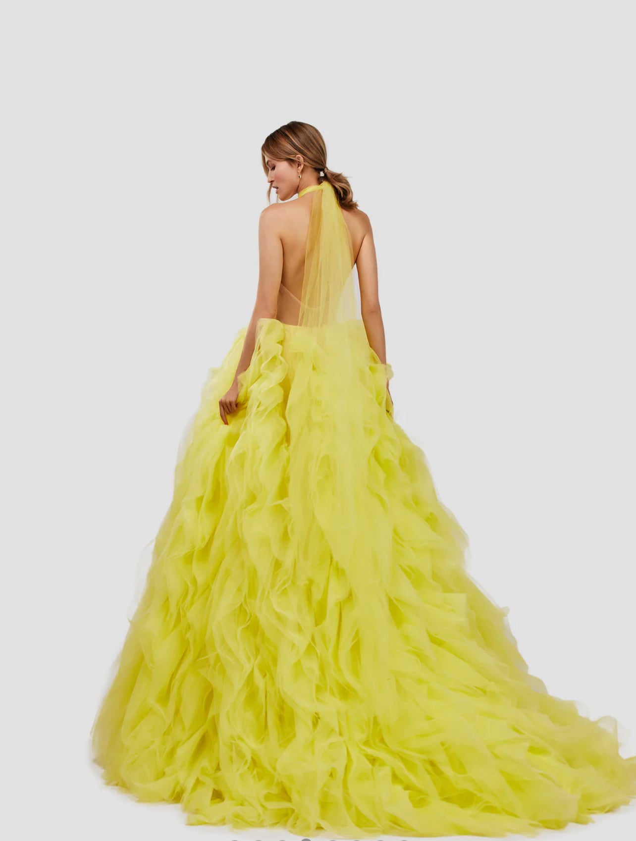 Turtleneck festive yellow evening gown