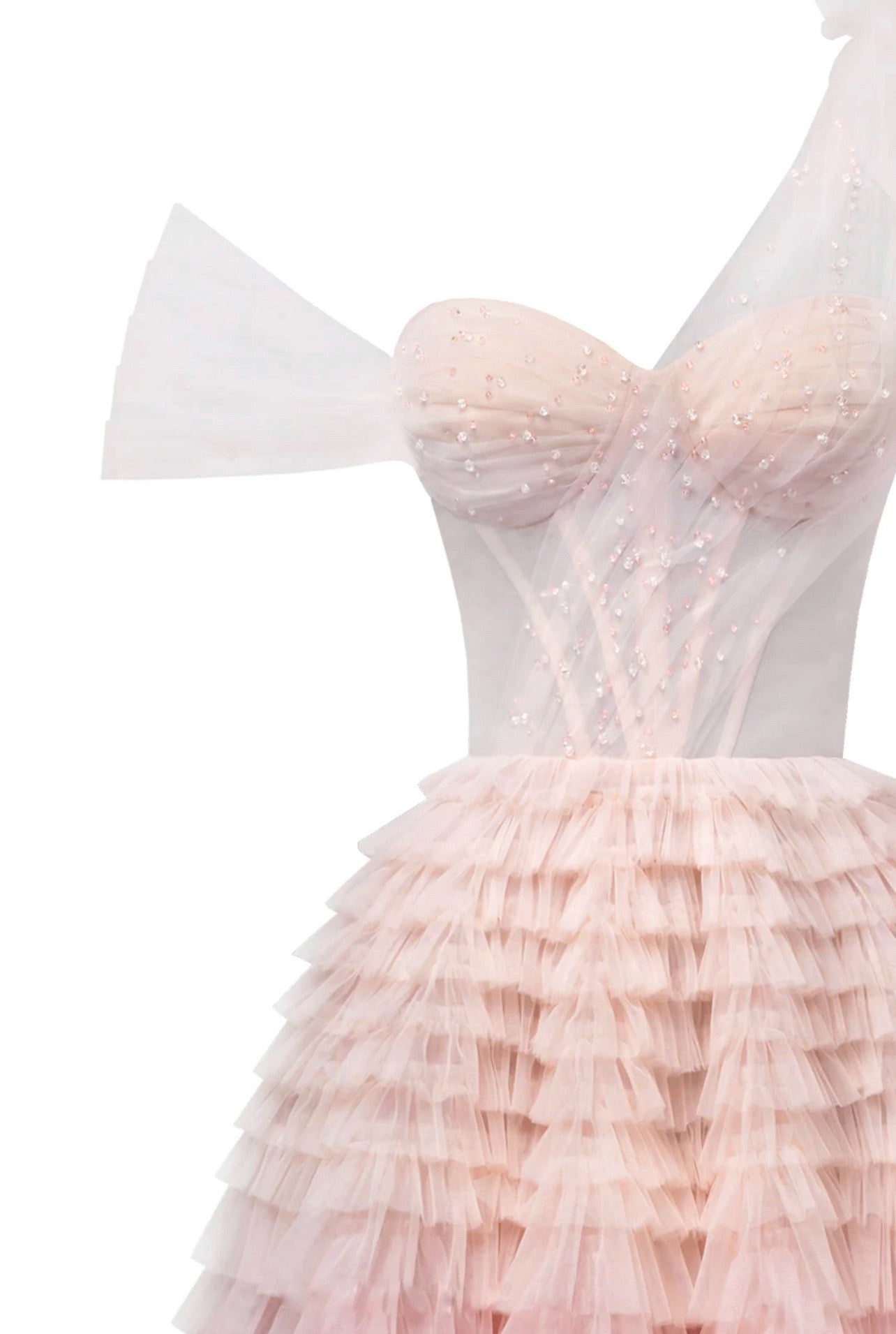 Charming ball gown with the frill-layered ombre maxi skirt