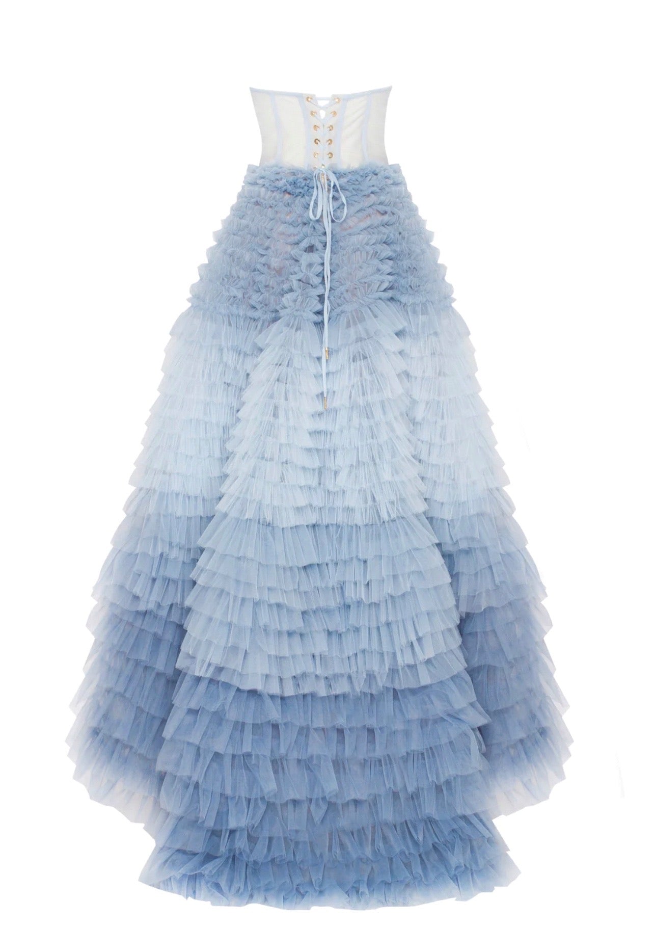 Light Blue Strapless Frill-Layered Fluffy Dress