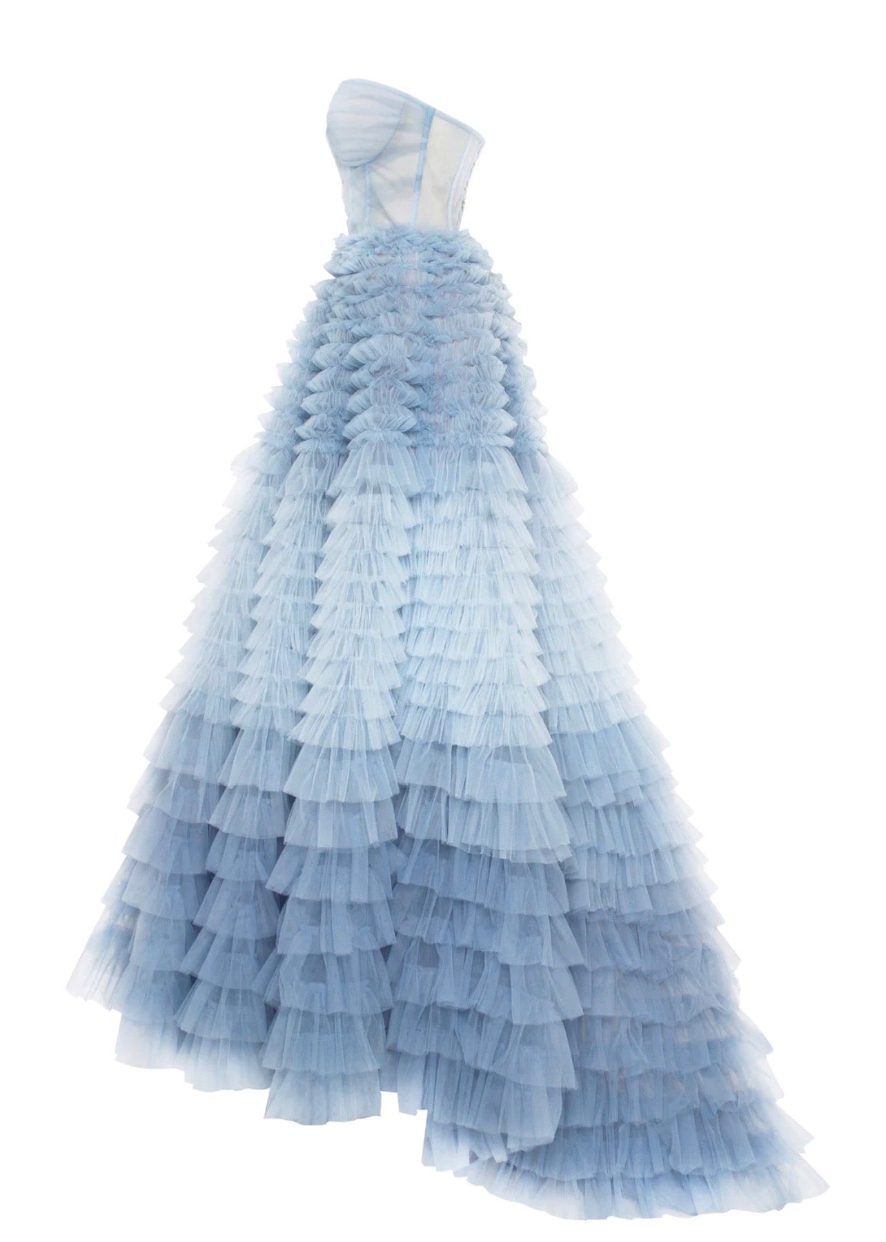Light Blue Strapless Frill-Layered Fluffy Dress