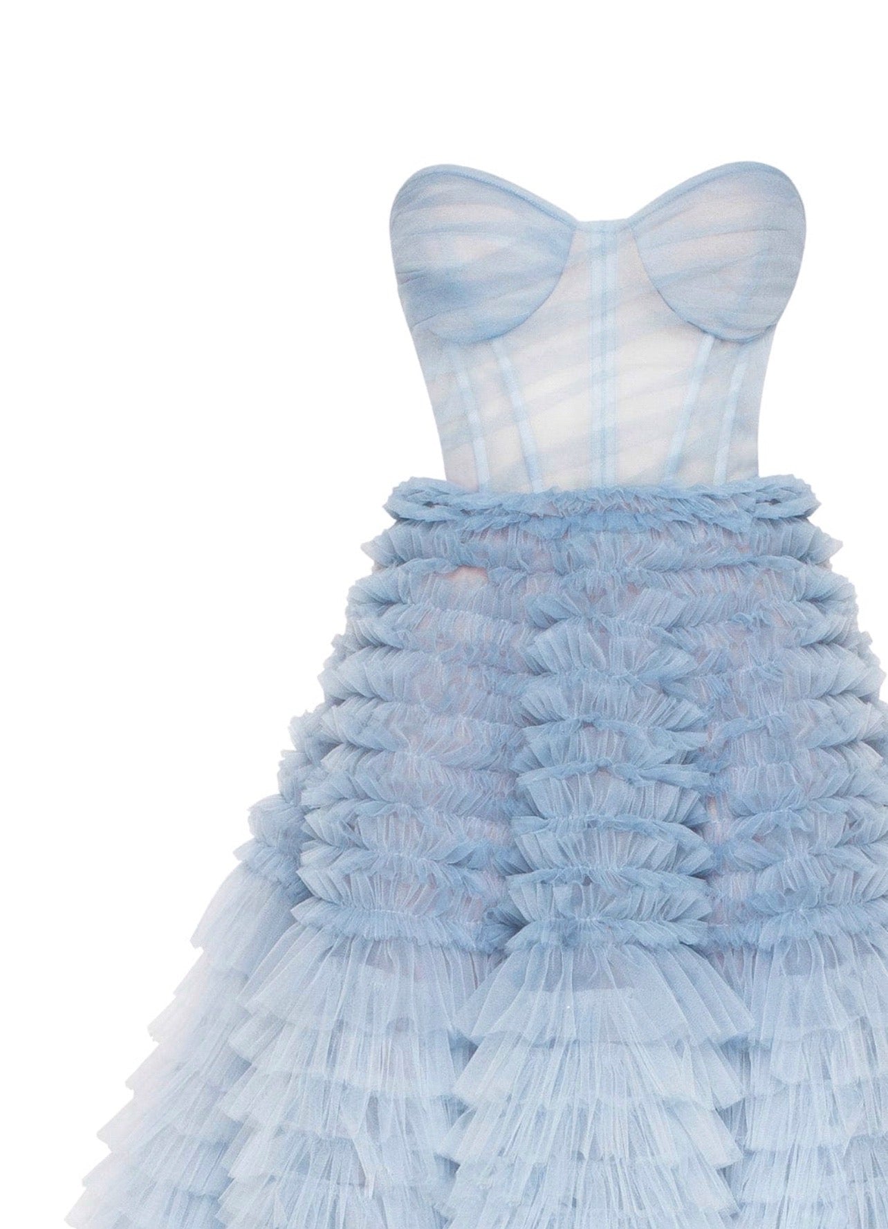 Light Blue Strapless Frill-Layered Fluffy Dress