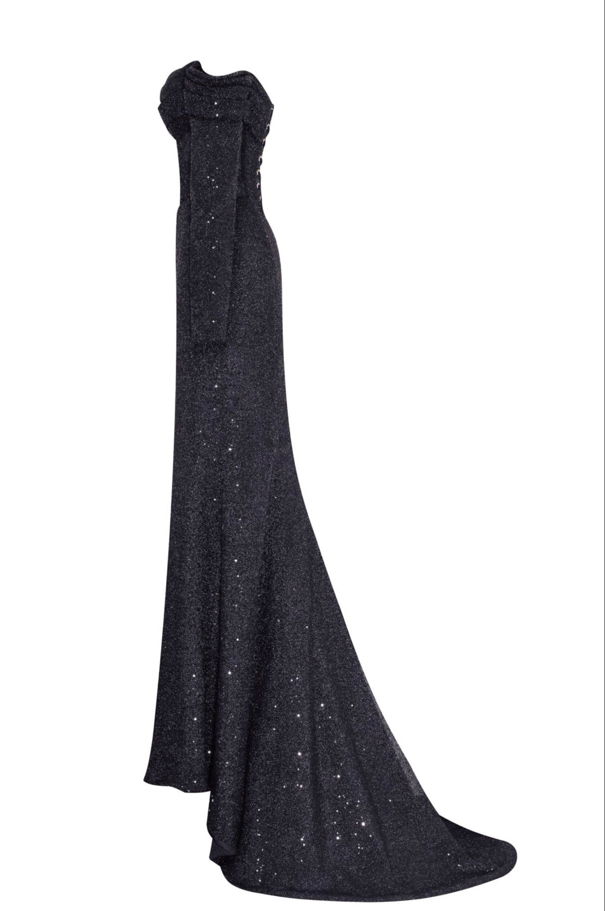 Elegant black off-the-shoulder sparkling maxi dress